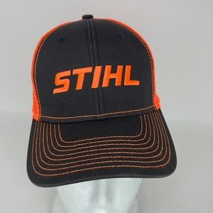 STIHL Mens Hat Trucker Baseball Cap Orange Mesh Adjustable Snap Back